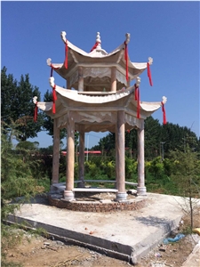 Red Sunset Marble Pavilion Landscape Temple