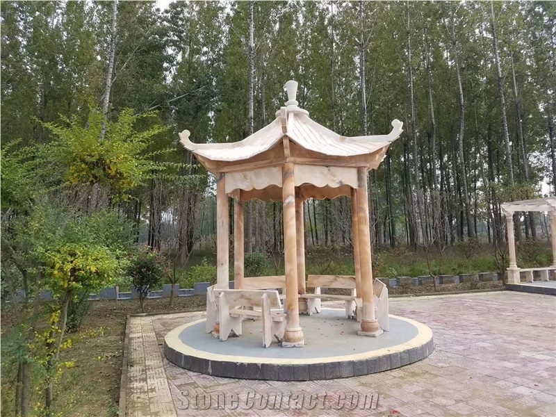 Red Sunset Marble Pavilion Landscape Temple