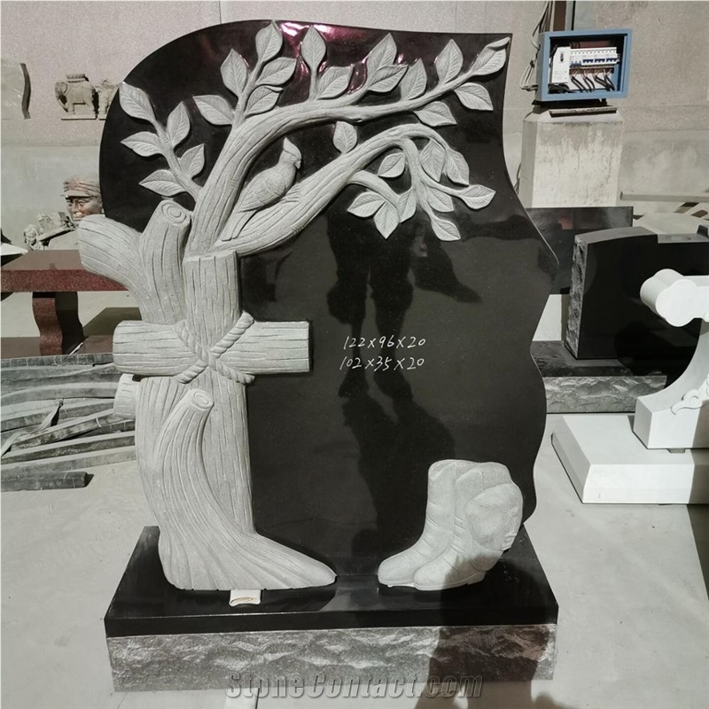 Shanxi Black Granite Tree Trunk Tombstone