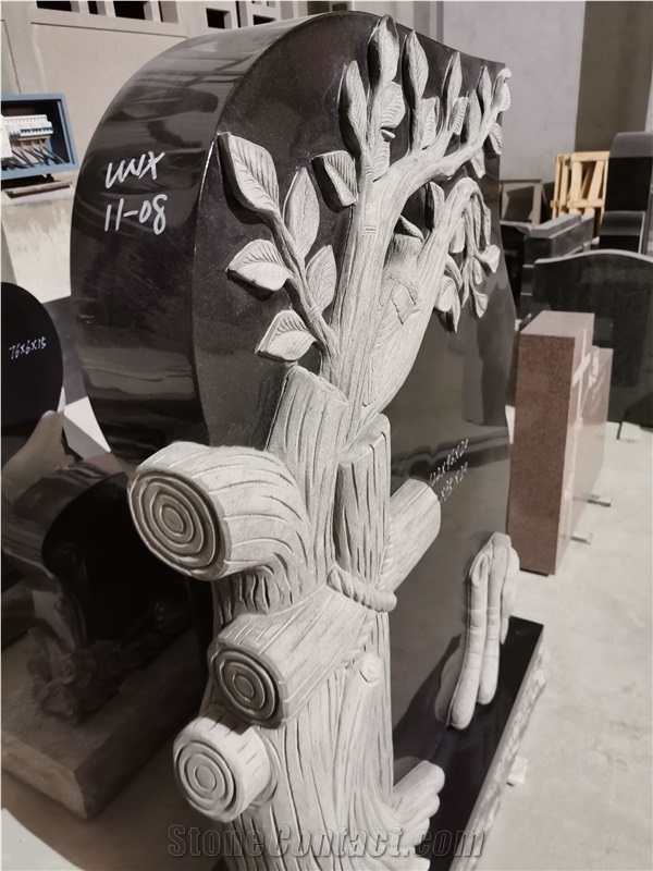 Shanxi Black Granite Tree Trunk Tombstone