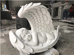 Sleeping Baby Angel White Marble Stone Statue