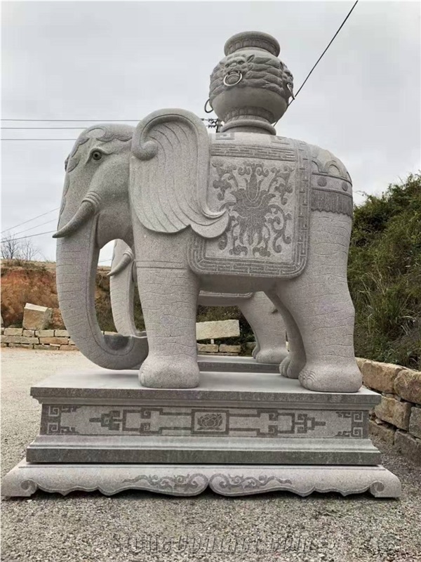 Stone Carved Garden Courtyard Elephant Decoration