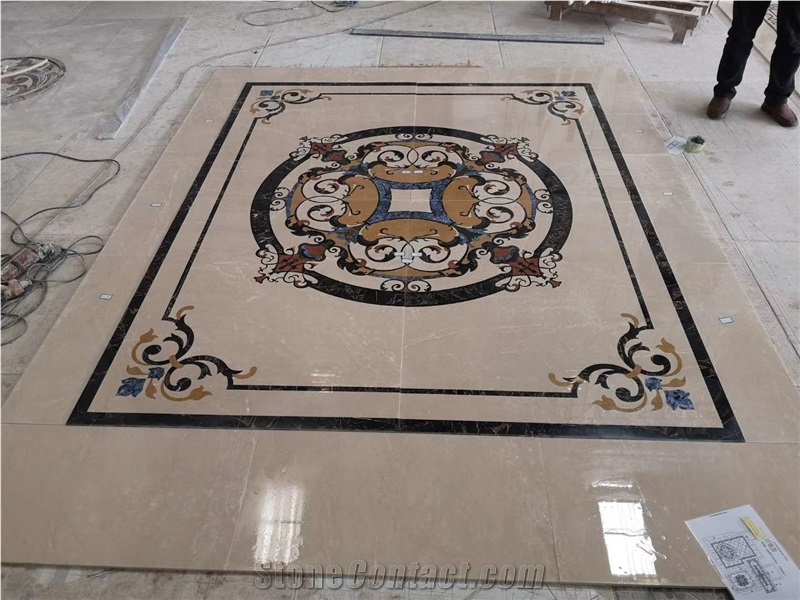 Stone Pattern Marble Waterjet Floor Medallion Tile