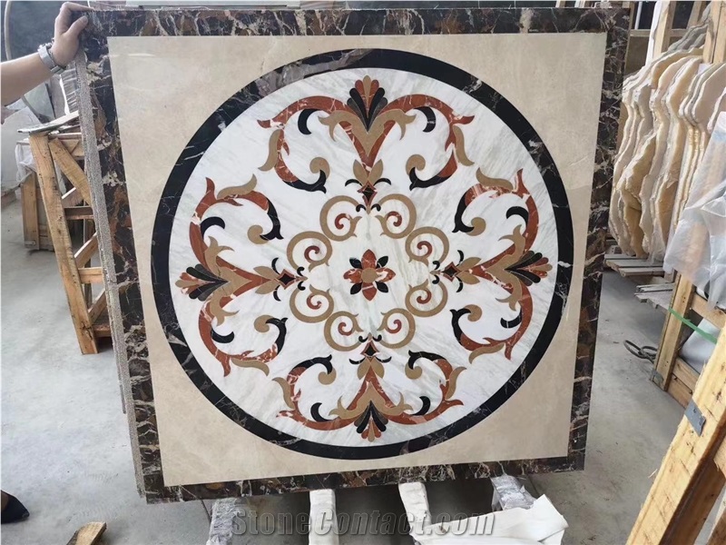 Stone Pattern Marble Waterjet Floor Medallion Tile