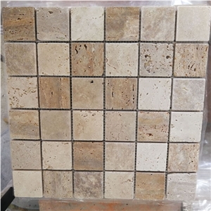 Travertine Stone Mosaic Tile with Mesh-Back