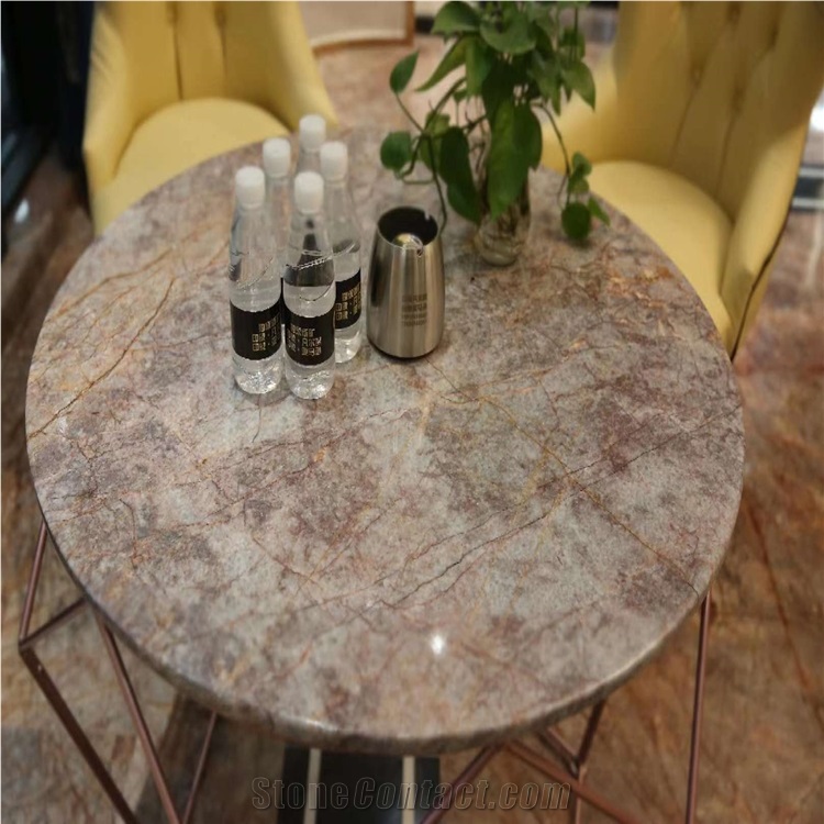 Violet Gold Marble, Busy Veins Round Table Top