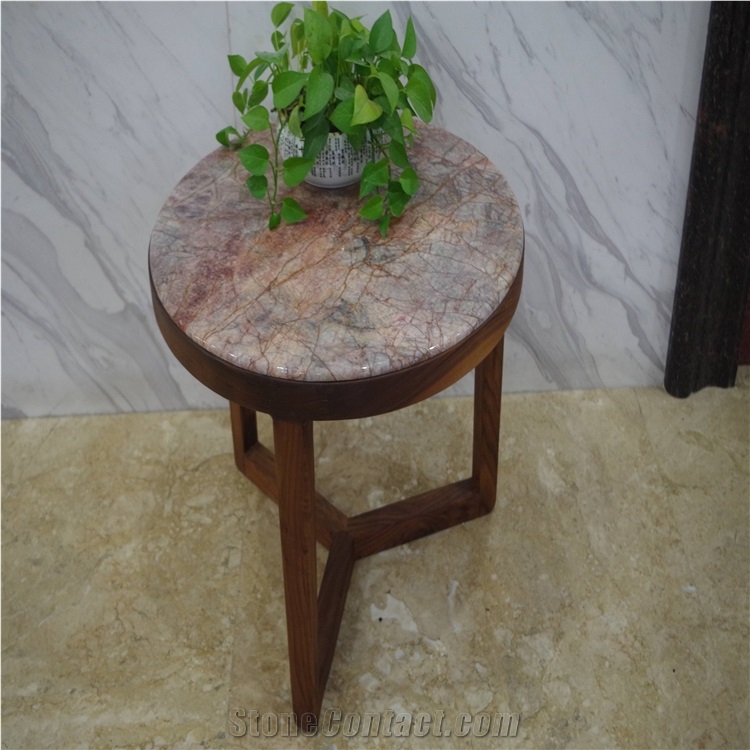 Violet Gold Marble, Busy Veins Round Table Top