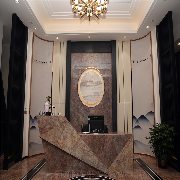 Violet Gold Marble Reception Table Top Design