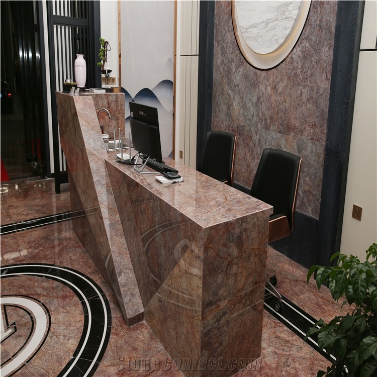 Violet Gold Marble Reception Table Top Design