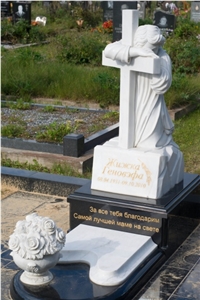 White Marble Cross Tombstone