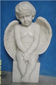 White Marble Human Boy Sculpture