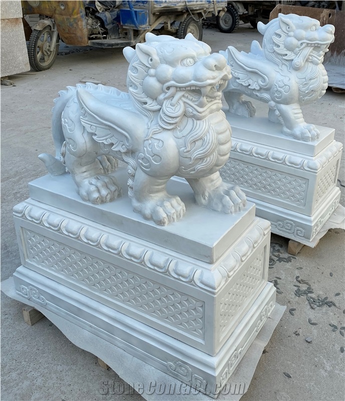 White Marble Mythical Wild Animal Stand by Statue