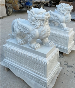 White Marble Mythical Wild Animal Stand by Statue White Marble Mythical Wild Animal Stand by Statue