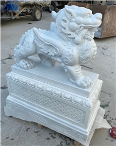 White Marble Mythical Wild Animal Stand by Statue