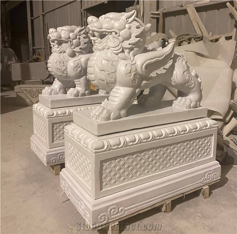 White Marble Mythical Wild Animal Stand by Statue