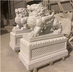 White Marble Mythical Wild Animal Stand by Statue