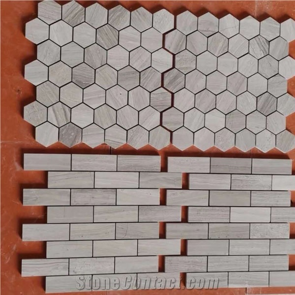 White Wooden Marble Stone Mosaic Floor Tiles
