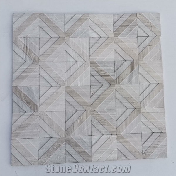 White Wooden Marble Stone Mosaic Floor Tiles