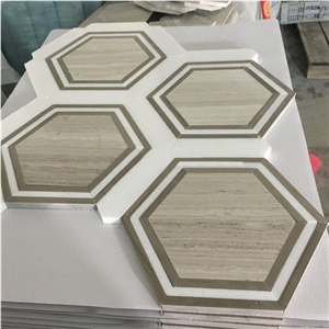 Wood Grain Travertine Hexagon Water-Jet Mosaic