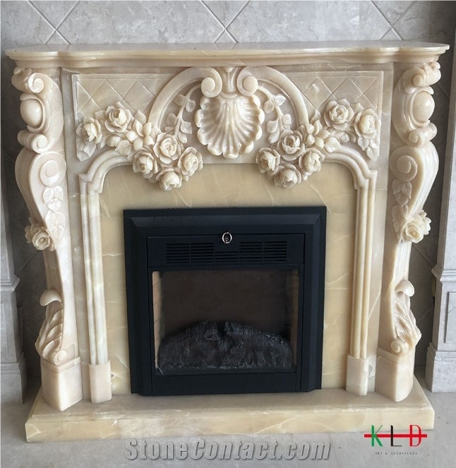 Yellow Onyx Fireplace Insert, Sculptured