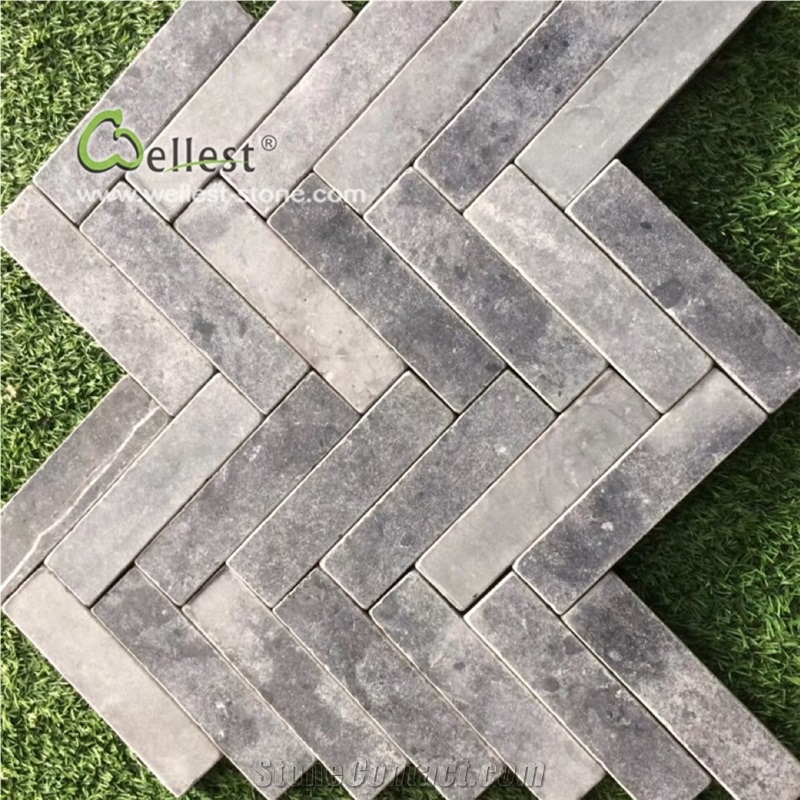 Blue Limestone Tumbled Driveway Cube Stone