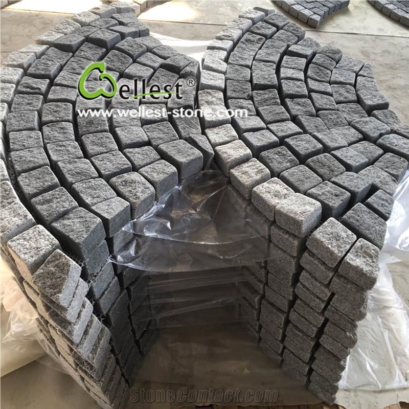 Meshed Color Granite Driveway Cobble Stone Paving