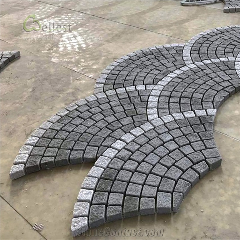 Meshed Color Granite Driveway Cobble Stone Paving