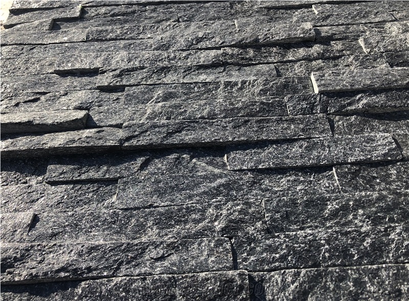 Straight Edge Black Wall Stone Cladding Stacked Ledger