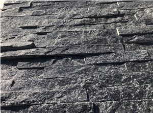 Straight Edge Black Wall Stone Cladding Stacked Ledger
