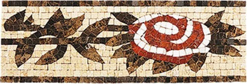 Crema Marfil Marble and Dark Emperador Mosaics Border