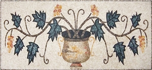 Grapes with Leaves in Vase Design Mosaic Pattern