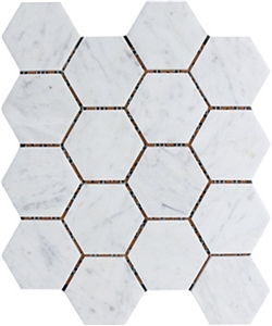 Italy Big Hexagon Bianco Carrara White Marble Mosaic