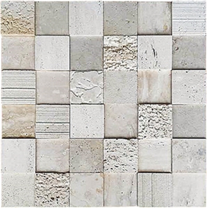 Italy Square Travertine Beige Brushed Marble Mosaic Tiles