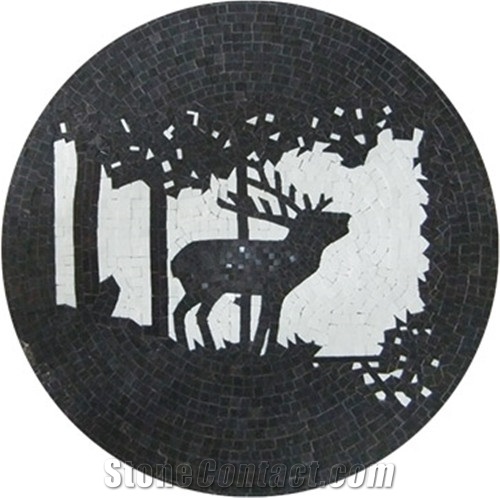 Trees with Deer White and Black Design Mosaic