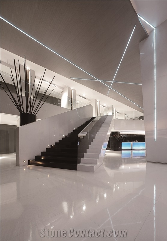Flooring Of White Nano Crystallized Glass Stone slabs