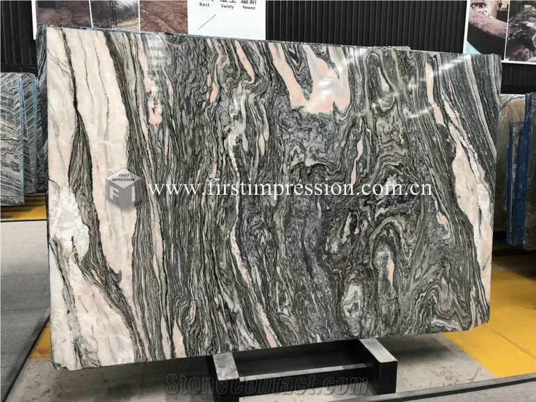 Nice Water Cloudy Grey Golden Vein Marble Slabs