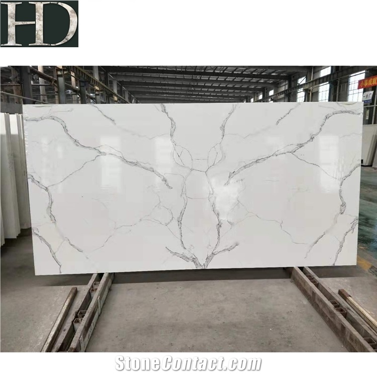 Chinese Bianco Calacatta White Quartz Stone Slabs