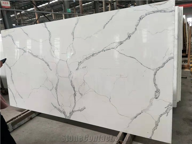 Chinese Bianco Calacatta White Quartz Stone Slabs