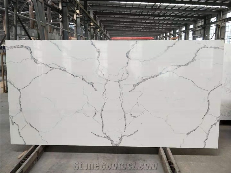 Chinese Bianco Calacatta White Quartz Stone Slabs