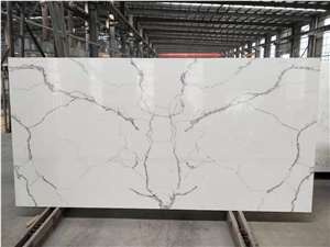 Chinese Bianco Calacatta White Quartz Stone Slabs