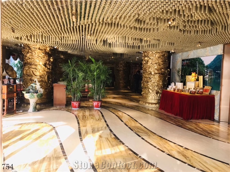 Champagne Gold Marble White Golden Top Floor Tiles