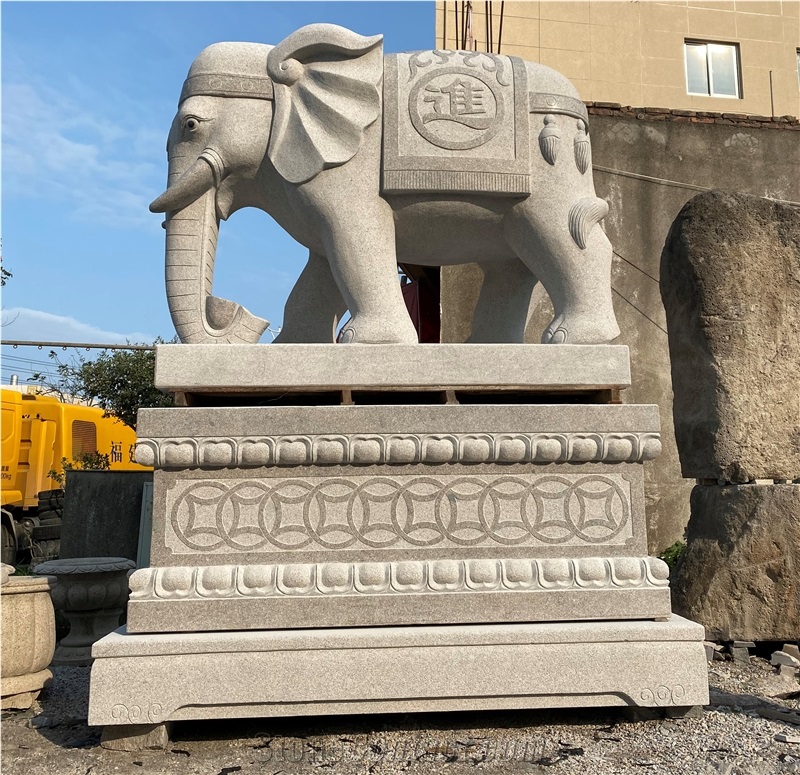 White Grainte Elephant Sculptures 1.8m Carving