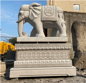White Grainte Elephant Sculptures 1.8m Carving