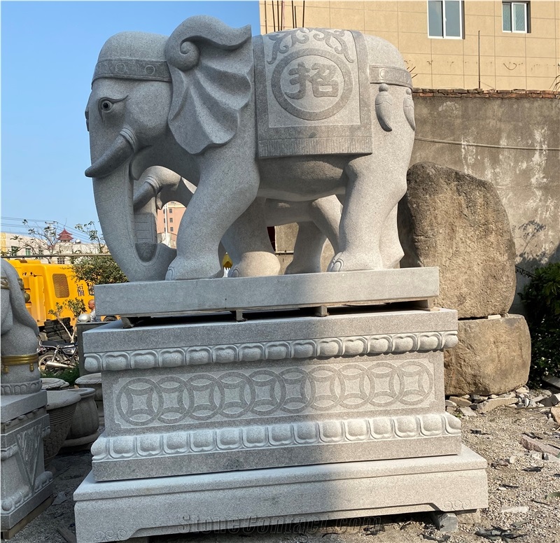 White Grainte Elephant Sculptures 1.8m Carving