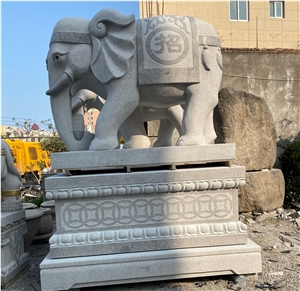 White Grainte Elephant Sculptures 1.8m Carving