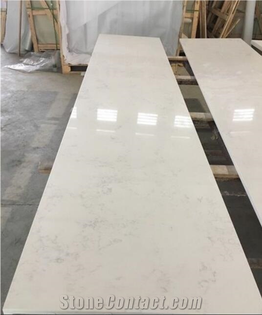 Artificial White Carrara Marble Look Quartz Slab