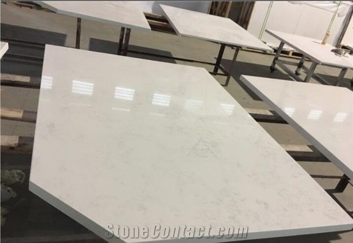 Artificial White Carrara Marble Look Quartz Slab