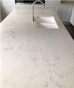 Artificial White Carrara Marble Look Quartz Slab