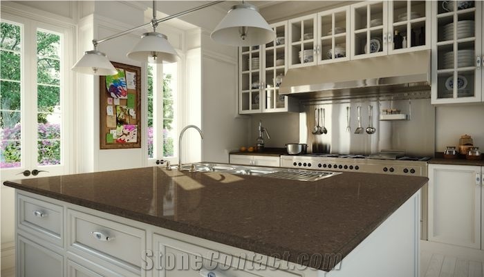 Brown Solid Surface Quartz Kitchen Desk Tops
