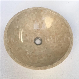Beige Travertine/Polished Mosaic Bathroom Sinks